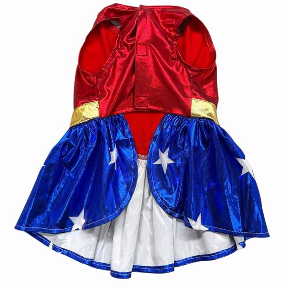 Rubie’s Wonder Woman Pet Costume Medium Red Blue Gold Stars Dog Dress DC Comics - Picture 2 of 10
